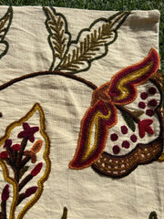 16 in x 16 in Crewel Cushion Covers Flower (Cream)