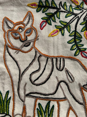 16 in x 16 in Crewel Cushion Covers Cat (White)