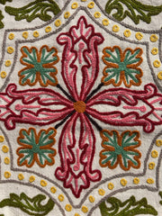 16 in x 16 in Crewel Cushion Covers Flower (White)