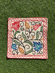16 in x 16 in Crewel Cushion Covers Flower (White)