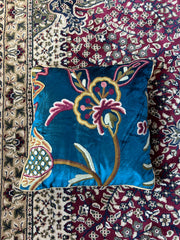 16 in x 16 in Crewel Cushion Covers Flower (Blue)