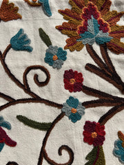 16 in x 16 in Crewel Cushion Covers Flower (White)