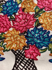 16 in x 16 in Crewel Cushion Covers Flower (White)