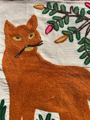 16 in x 16 in Crewel Cushion Covers Cat (White & Orange)